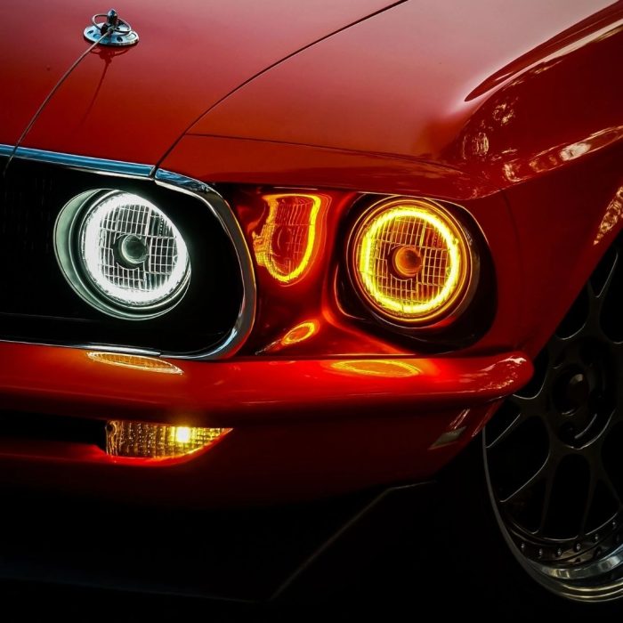 Restomod 5.75inch LED Headlights Black with Halo in Car